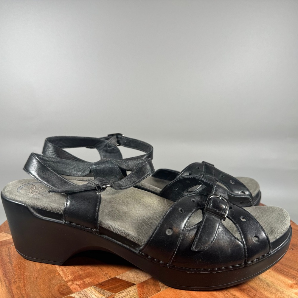 Dansko Black Leather Platform Wedge Sandals 9805020200 Womens 42